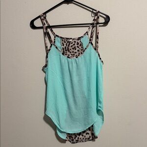 Women’s turquoise and animal print tank top NWOT